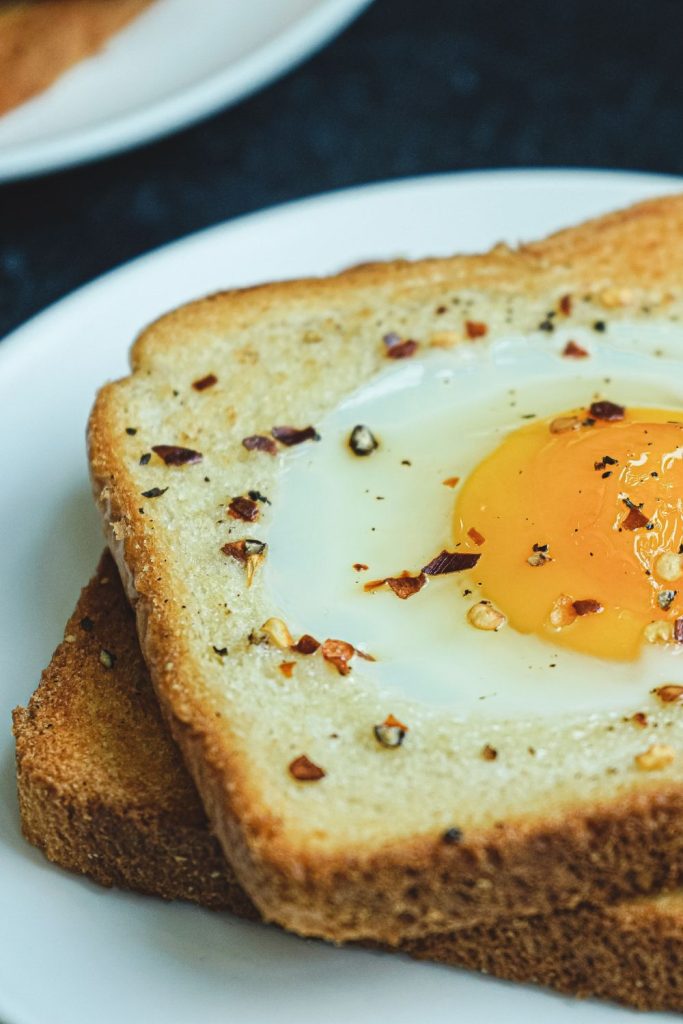 This is air fryer egg toast on a plate.