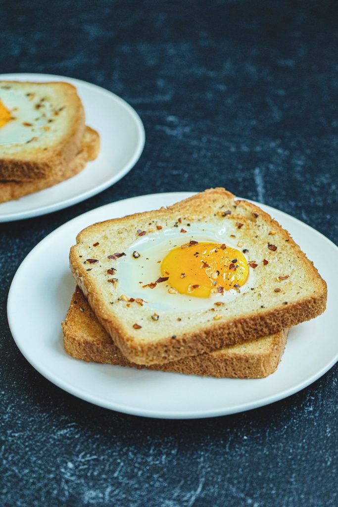 This is air fryer egg toast on a plate.