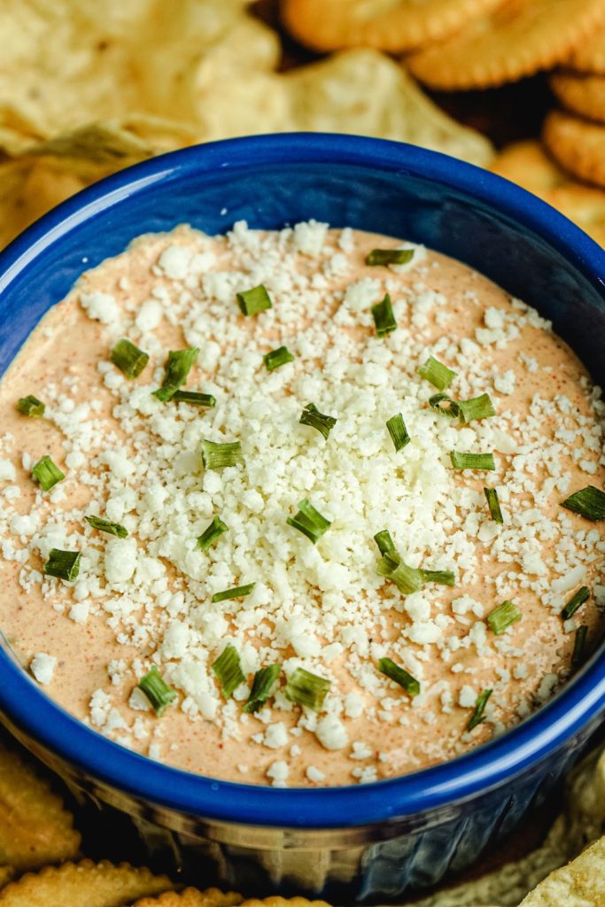 This is easy Mexican sour cream dip in a bowl.