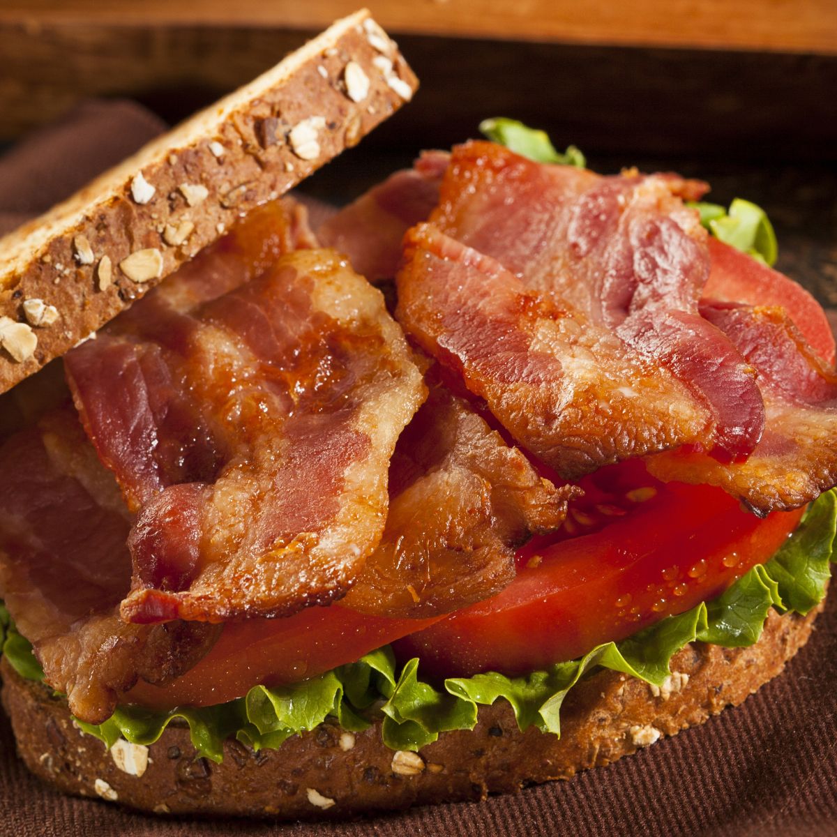 This is a closeup of a BLT sandwich.