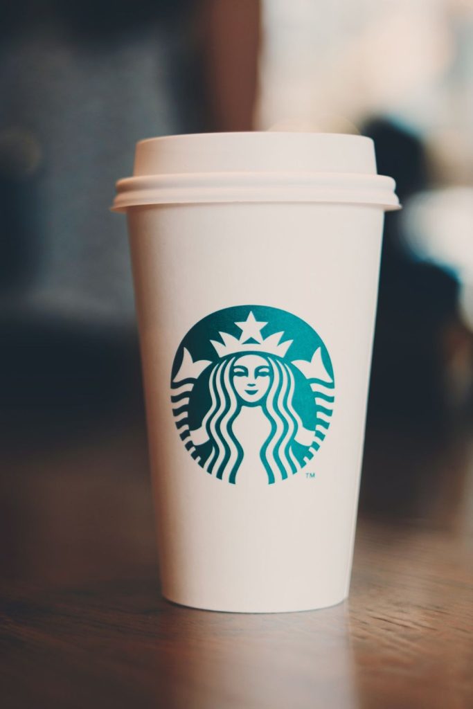 This is a closeup of a Starbucks paper cup.