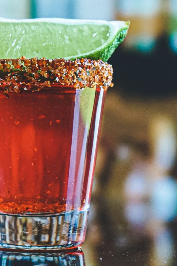 This is a closeup of a Mexican candy shot cocktail.