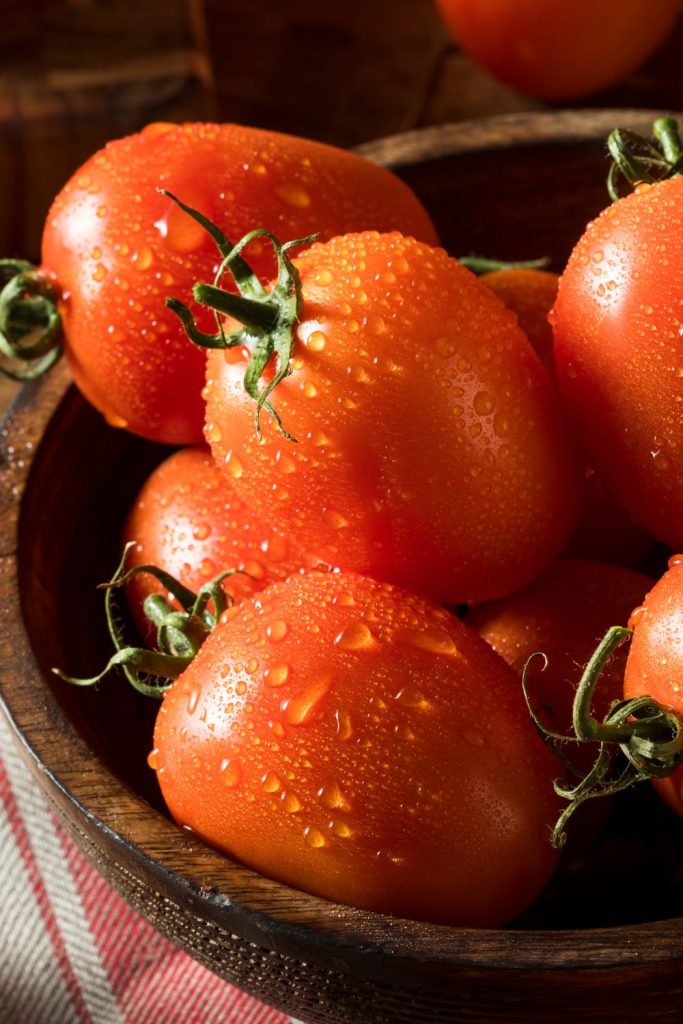 This is a closeup of Roma tomatoes.