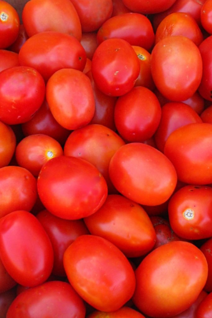 This is a closeup of Roma tomatoes.