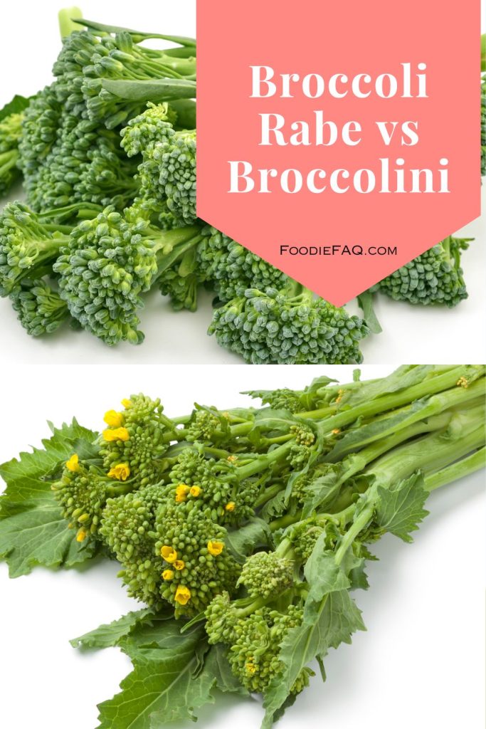This is a closeup of broccoli rabe and broccolini.