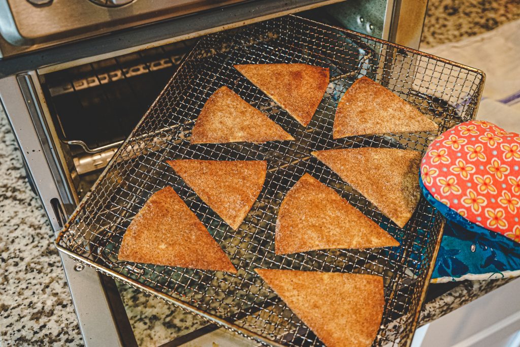 This is cinnamon sugar tortilla chips coming out of the air fryer.