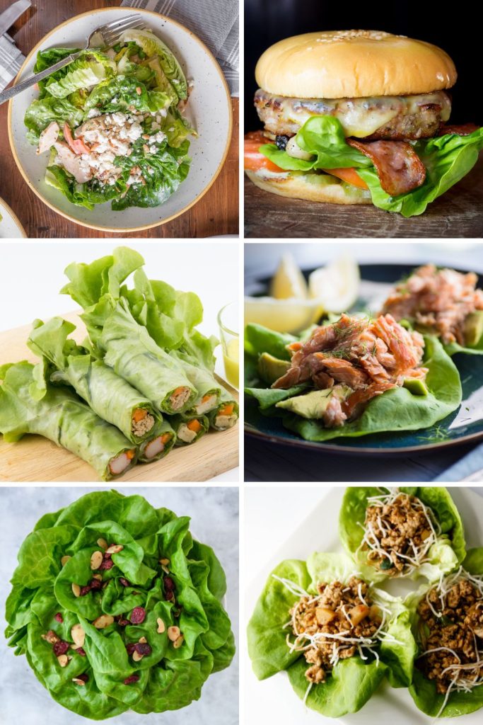 This is various dishes with butter lettuce.